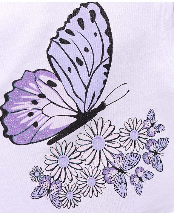 Babyhug Single Jersey Knit Sleeveless Top & Shorts Set with Butterfly & Floral Print - White & Purple