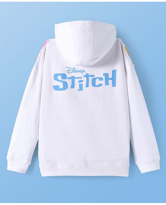 Pine Kids Disney Terry Knit Full Drop Shoulder Sleeves Hooded Oversized Sweatshirt with Front & Back Stitch Print - White