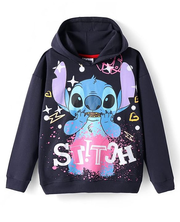 Pine Kids Disney Terry Knit Full Sleeves Oversized Hooded Sweatshirt with Front & Back Stitch Graphics  - Black