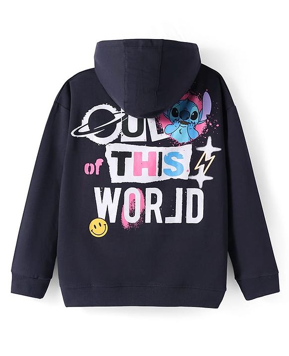 Pine Kids Disney Terry Knit Full Sleeves Oversized Hooded Sweatshirt with Front & Back Stitch Graphics  - Black