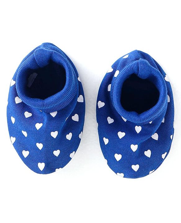Babyhug Interlock Knit Caps Mittens & Booties With Heart Print & Ear Applique - Navy Blue