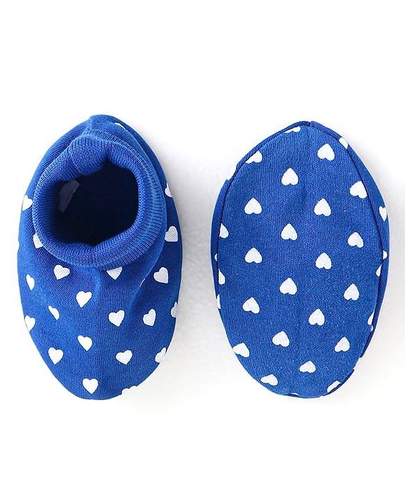 Babyhug Interlock Knit Caps Mittens & Booties With Heart Print & Ear Applique - Navy Blue