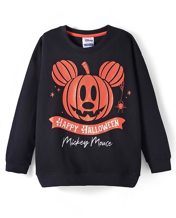 Pine Kids Disney Terry Knit Full Drop Shoulder Sleeves Oversized Sweatshirt with Mickey Mouse Print - Black