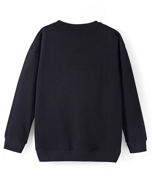 Pine Kids Disney Terry Knit Full Drop Shoulder Sleeves Oversized Sweatshirt with Mickey Mouse Print - Black