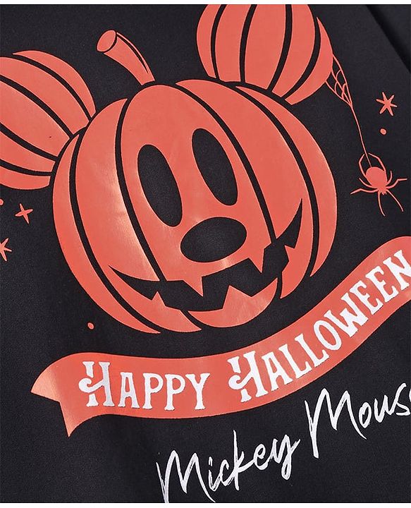 Pine Kids Disney Terry Knit Full Drop Shoulder Sleeves Oversized Sweatshirt with Mickey Mouse Print - Black