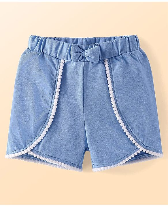 Babyhug Slub Jersey Knit Sleeveless  Cap Sleeves Top & Denim Shorts with Butterfly Embroidery - Dark Pink & Blue