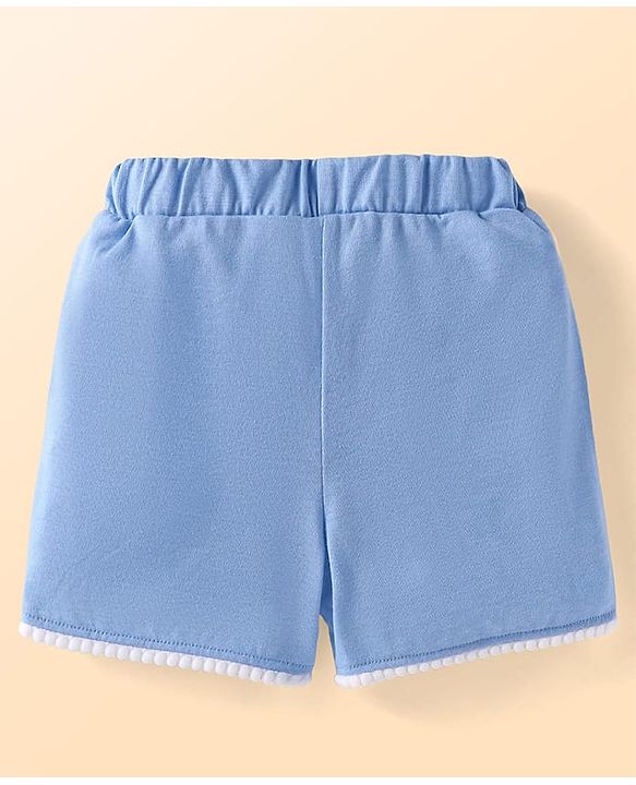 Babyhug Slub Jersey Knit Sleeveless  Cap Sleeves Top & Denim Shorts with Butterfly Embroidery - Dark Pink & Blue