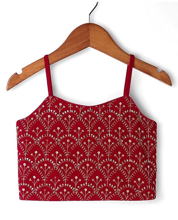 Babyhug Woven Singlet Sleeves Choli Lehenga Set With Glitter Print Sequinned Detailing & Dupatta - Dark Red & Yellow
