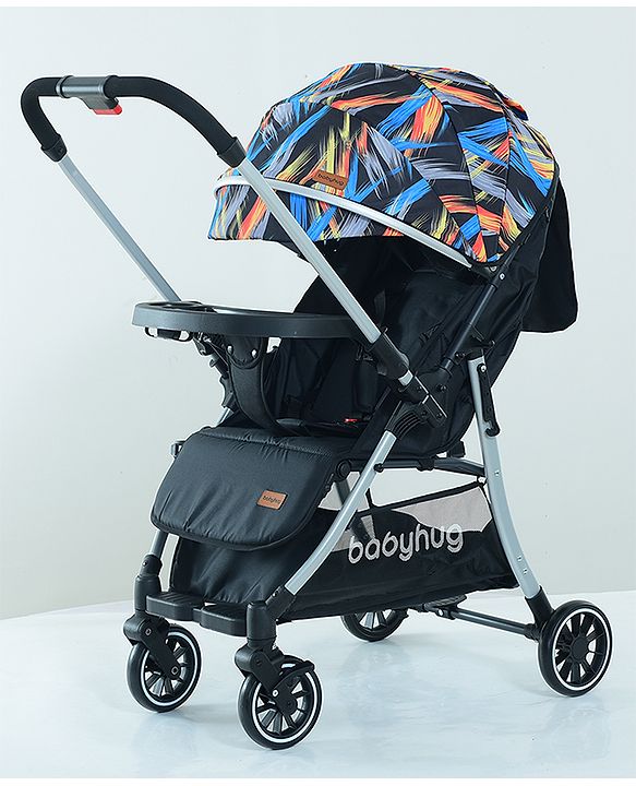 Babyhug Travel Compact Baby Stroller with Food Tray Reversible Handle Adjustable Backrest & Canopy - Multicolour