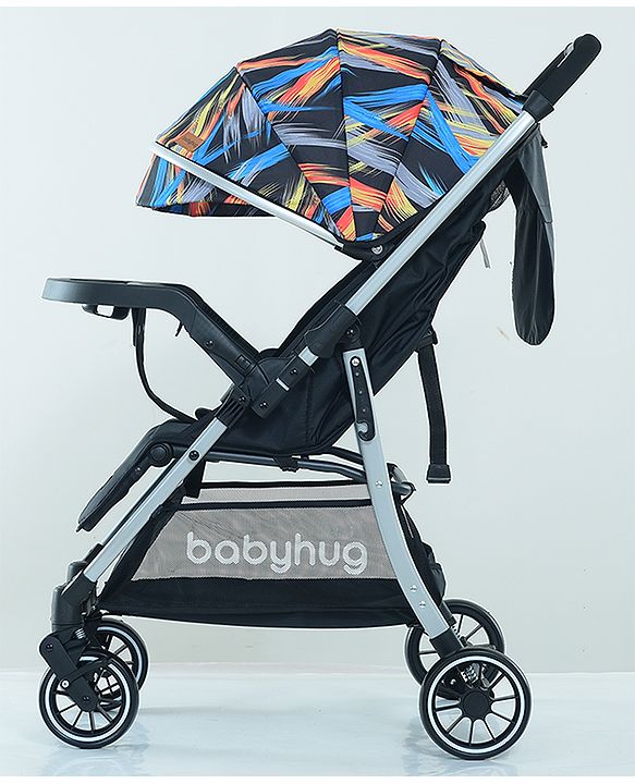 Babyhug Travel Compact Baby Stroller with Food Tray Reversible Handle Adjustable Backrest & Canopy - Multicolour