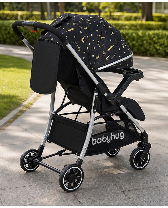 Babyhug Travel Compact Baby Stroller with Food Tray Reversible Handle Adjustable Backrest & Canopy - Multicolour