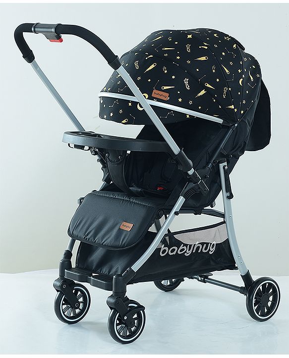 Babyhug Travel Compact Baby Stroller with Food Tray Reversible Handle Adjustable Backrest & Canopy - Multicolour