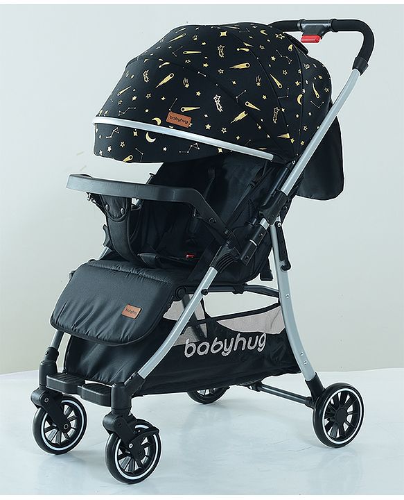 Babyhug Travel Compact Baby Stroller with Food Tray Reversible Handle Adjustable Backrest & Canopy - Multicolour