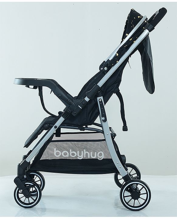 Babyhug Travel Compact Baby Stroller with Food Tray Reversible Handle Adjustable Backrest & Canopy - Multicolour