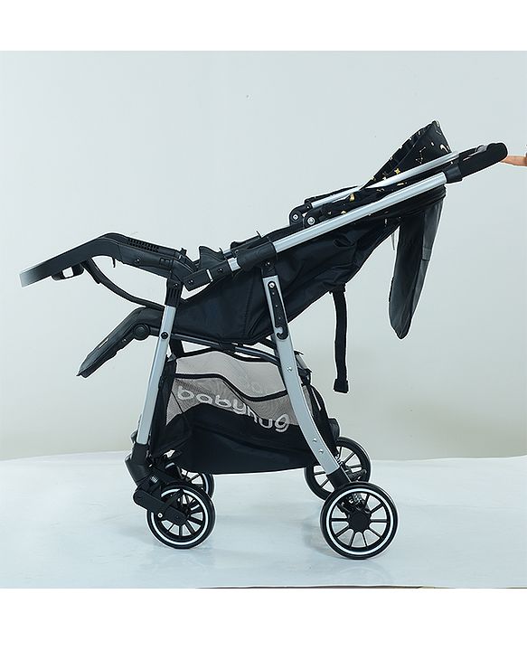 Babyhug Travel Compact Baby Stroller with Food Tray Reversible Handle Adjustable Backrest & Canopy - Multicolour