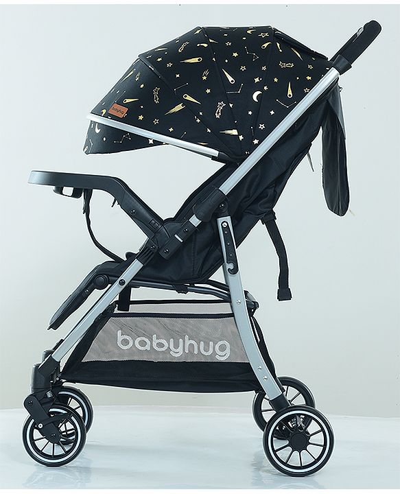 Babyhug Travel Compact Baby Stroller with Food Tray Reversible Handle Adjustable Backrest & Canopy - Multicolour