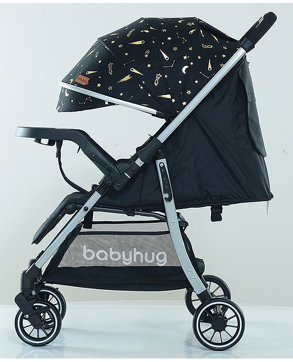 Babyhug Travel Compact Baby Stroller with Food Tray Reversible Handle Adjustable Backrest & Canopy - Multicolour