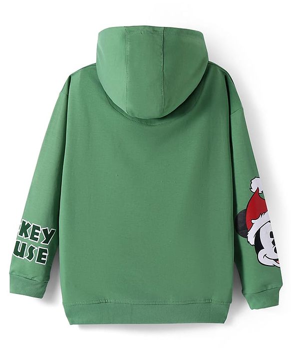 Pine Kids Disney Knit Full Sleeves Drop Shoulder Oversized Hooded Sweatshirt with Mickey Mouse Graphics - Mint Green