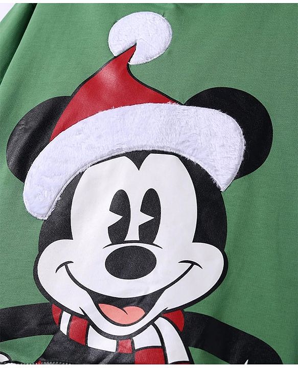 Pine Kids Disney Knit Full Sleeves Drop Shoulder Oversized Hooded Sweatshirt with Mickey Mouse Graphics - Mint Green