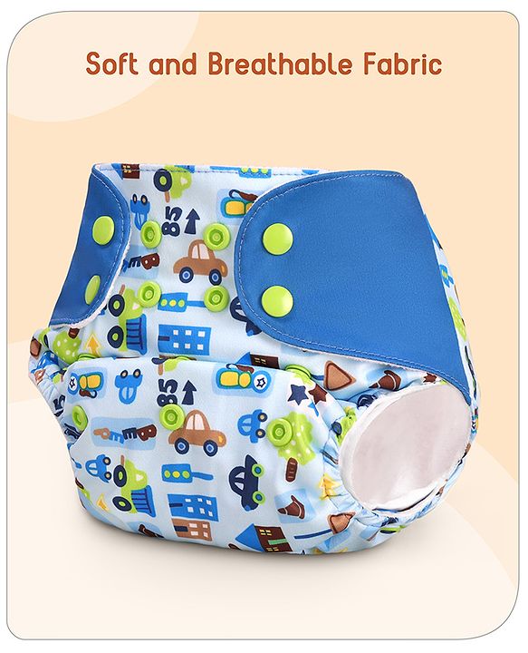 Babyhug Free Size Reusable Cloth Diaper With Inserts & Contrast Flap Pack of 3 - Blue & Brown