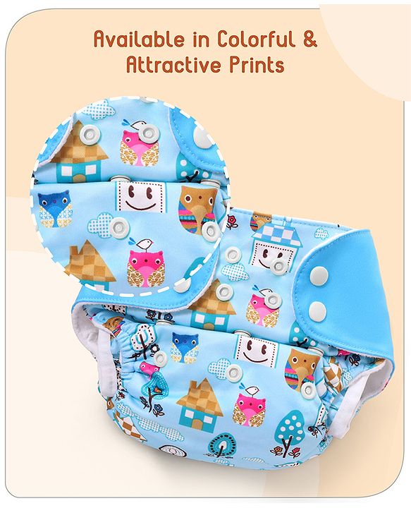 Babyhug Free Size Reusable Cloth Diaper With Inserts & Contrast Flap Pack of 3 - Blue & Brown