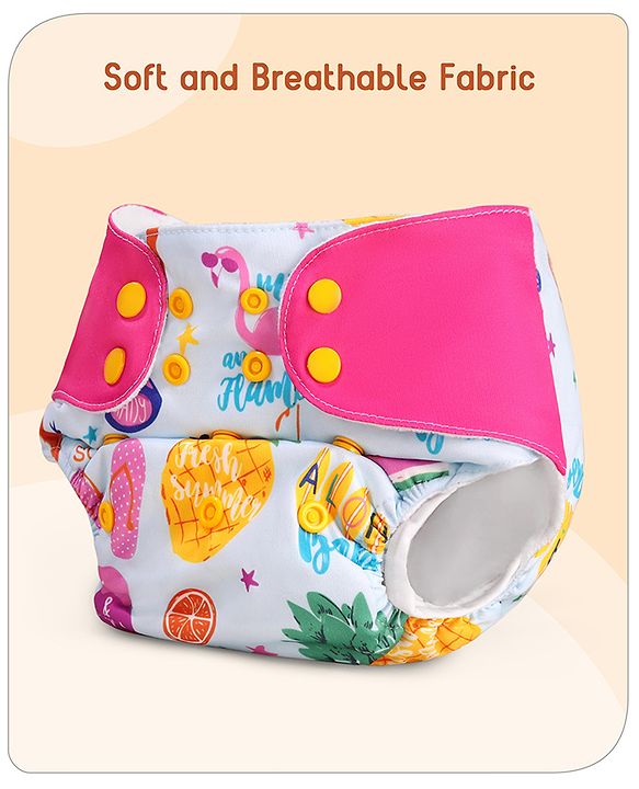 Babyhug Free Size Reusable Cloth Diaper With Inserts & Contrast Flap Pack of 3 - Pink & Orange