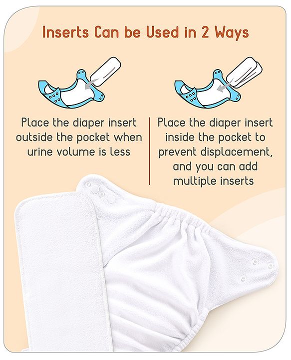 Babyhug Free Size Reusable Cloth Diaper With Inserts & Contrast Flap Pack of 5 - Multicolour