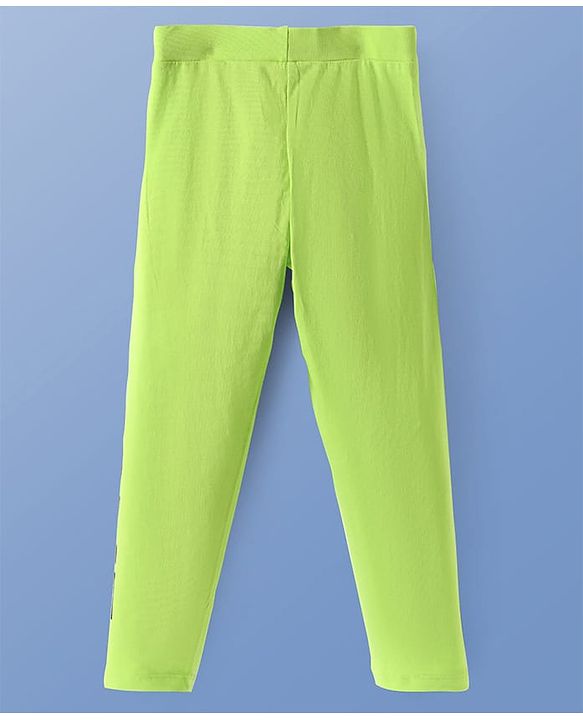 Pine Kids Knit Cotton Full Length Leggings with Text Print - Neon Green