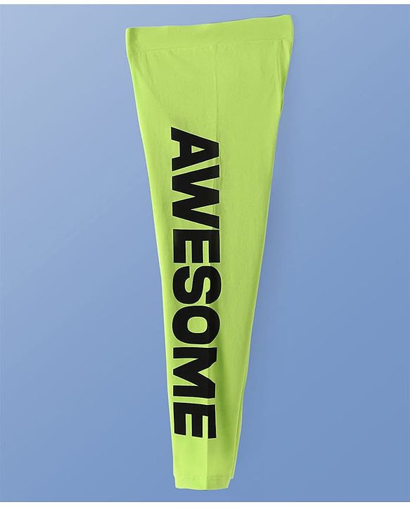Pine Kids Knit Cotton Full Length Leggings with Text Print - Neon Green
