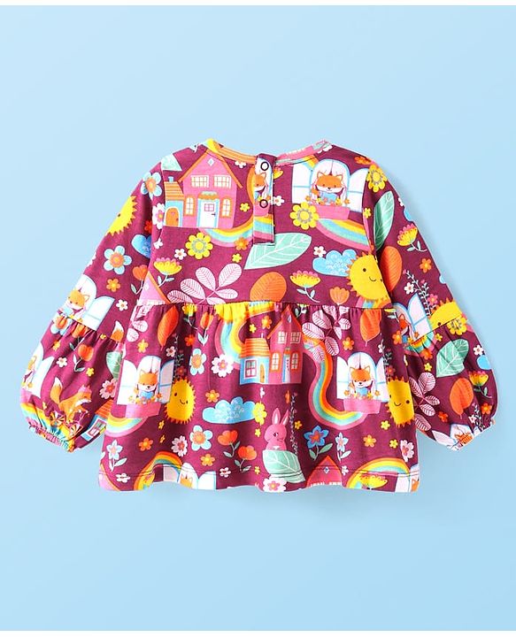 Babyhug Cotton Knit Full Sleeves Top With Floral Print & Tassle Applique - Rose Gold