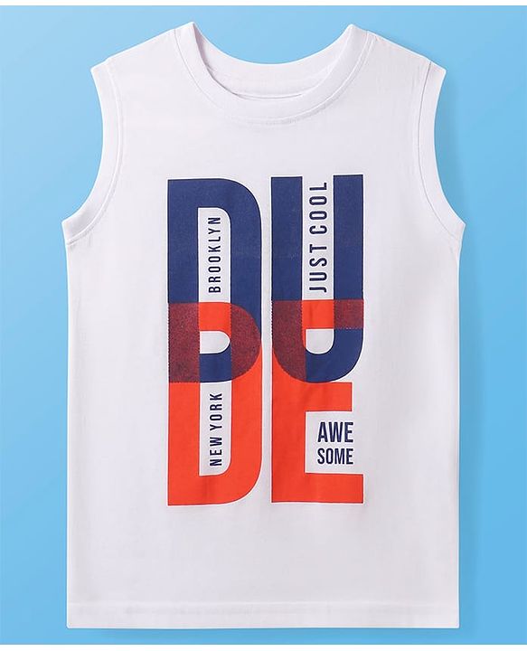 Pine Kids Cotton Knit Sleeveless Tank T-Shirts with Beach Theme & Take it Easy Text Print Pack of 5 - Black Purple & Orange