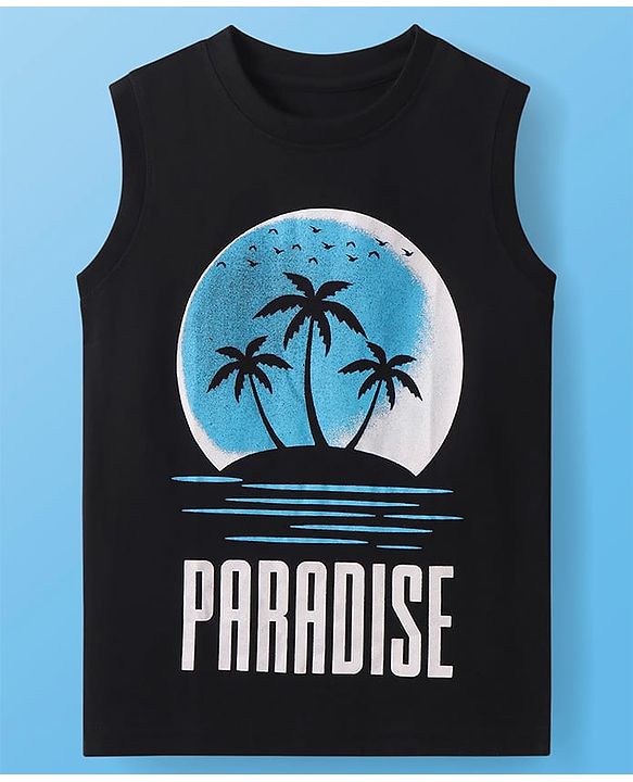 Pine Kids Cotton Knit Sleeveless Tank T-Shirts with Beach Theme & Take it Easy Text Print Pack of 5 - Black Purple & Orange