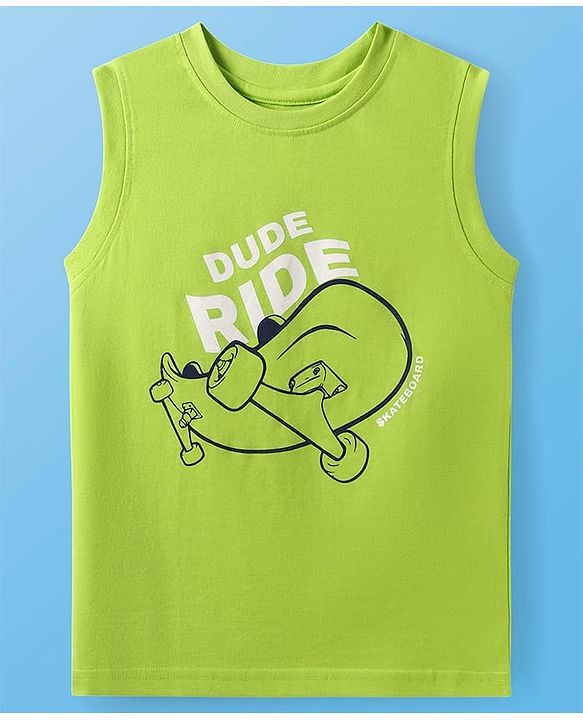 Pine Kids Cotton Knit Sleeveless Tank T-Shirts with Beach Theme & Take it Easy Text Print Pack of 5 - Black Purple & Orange