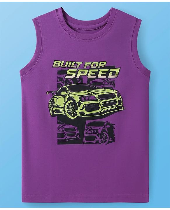 Pine Kids Cotton Knit Sleeveless Tank T-Shirts with Beach Theme & Take it Easy Text Print Pack of 5 - Black Purple & Orange
