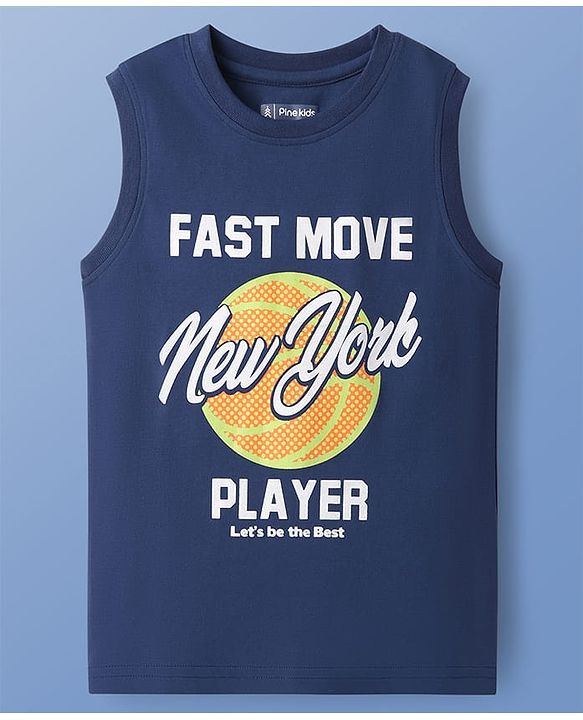 Pine Kids Cotton Knit Sleeveless Tank T-Shirts with Cool Dude Text Print Pack Of 5 - White Navy Blue & Lilac