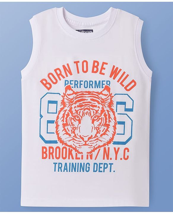 Pine Kids Cotton Knit Sleeveless Tank T-Shirts with Cool Dude Text Print Pack Of 5 - White Navy Blue & Lilac