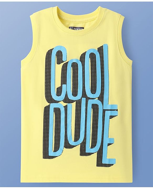 Pine Kids Cotton Knit Sleeveless Tank T-Shirts with Cool Dude Text Print Pack Of 5 - White Navy Blue & Lilac