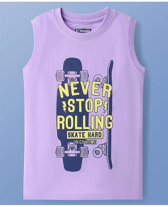 Pine Kids Cotton Knit Sleeveless Tank T-Shirts with Cool Dude Text Print Pack Of 5 - White Navy Blue & Lilac