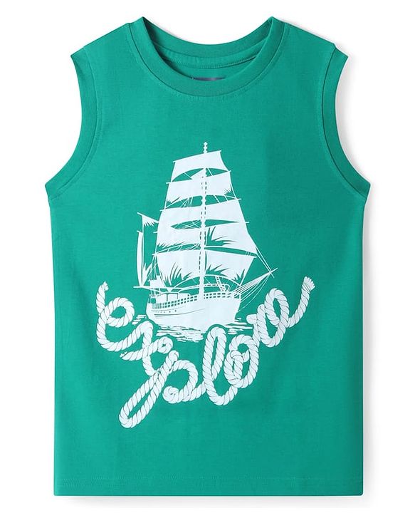 Pine Kids Cotton Knit Sleeveless Tank T-Shirts with Sport Theme & Future is You Print Pack of 5 - Black Purple & Navy Blue