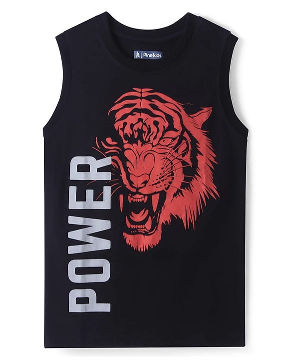Pine Kids Cotton Knit Sleeveless Tank T-Shirts with Sport Theme & Future is You Print Pack of 5 - Black Purple & Navy Blue