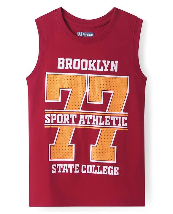 Pine Kids Cotton Knit Sleeveless Tank T-Shirts with Sport Theme & Future is You Print Pack of 5 - Black Purple & Navy Blue