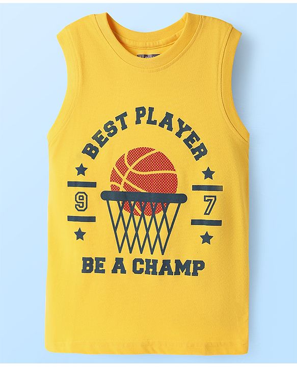 Pine Kids Cotton Knit Sleeveless Tank T-Shirts with Sport Theme Print Pack of 5 - Red White & Navy Blue