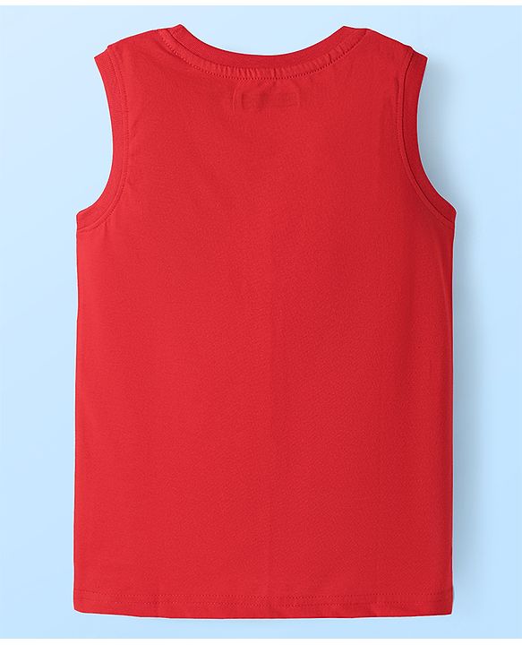 Pine Kids Cotton Knit Sleeveless Tank T-Shirts with Sport Theme Print Pack of 5 - Red White & Navy Blue