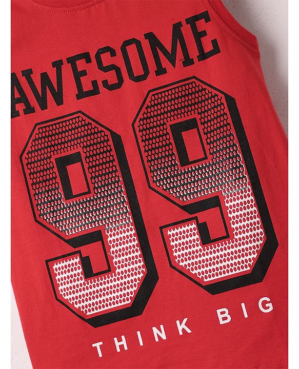 Pine Kids Cotton Knit Sleeveless Tank T-Shirts with Sport Theme Print Pack of 5 - Red White & Navy Blue