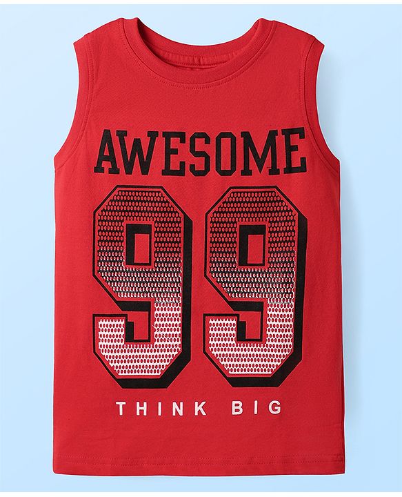 Pine Kids Cotton Knit Sleeveless Tank T-Shirts with Sport Theme Print Pack of 5 - Red White & Navy Blue