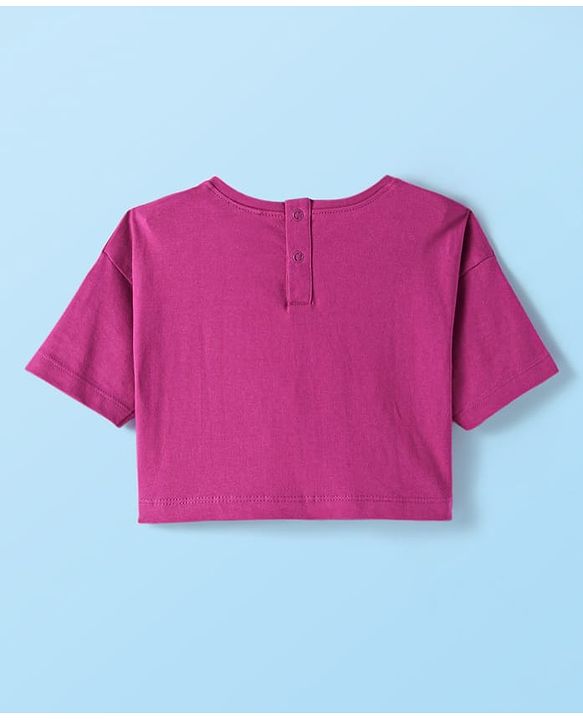 Babyhug Cotton Knit Half Drop Down Shoulder T-Shirt with Vest Sequinned Floral Detailing - Purple