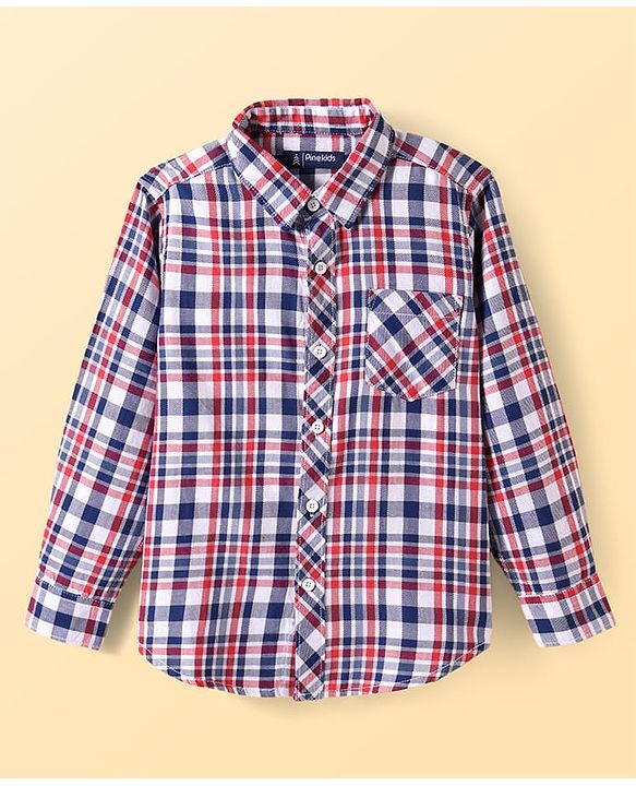 Pine Kids Cotton Woven Full Sleeves Checkered Shirt with T-Shirt - Lilac