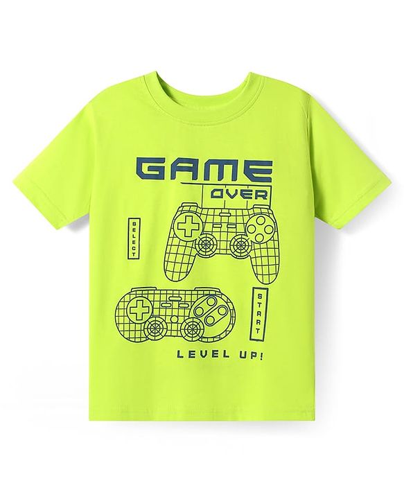 Pine Kids Cotton Knit Half Sleeves T-Shirts with Gamer Theme Text Print Pack Of 5 - Red Yellow & Navy Blue