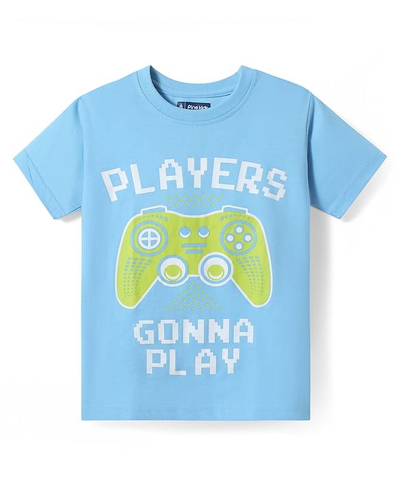 Pine Kids Cotton Knit Half Sleeves T-Shirts with Gamer Theme Text Print Pack Of 5 - Red Yellow & Navy Blue