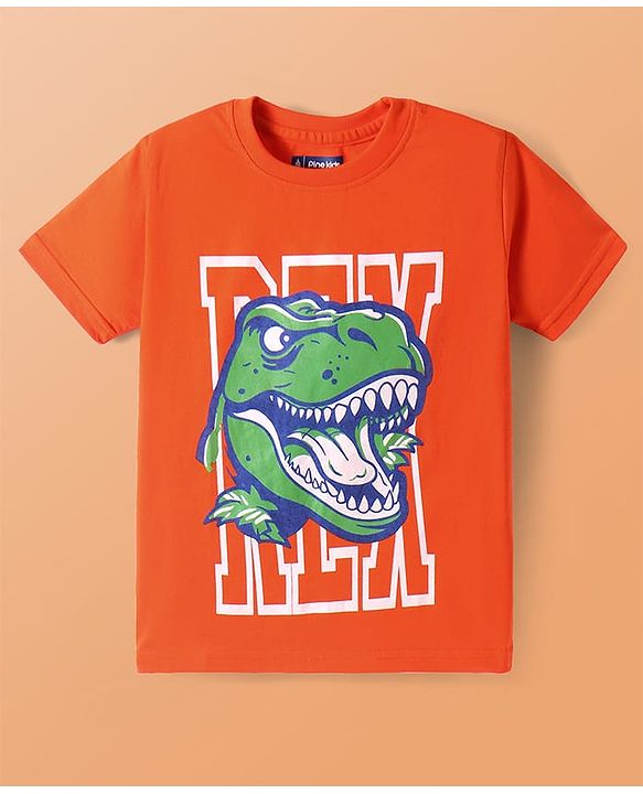 Pine Kids Cotton Knit Half Sleeves T-Shirts with Dino & Text Print Pack Of 5 - White Orange & Purple